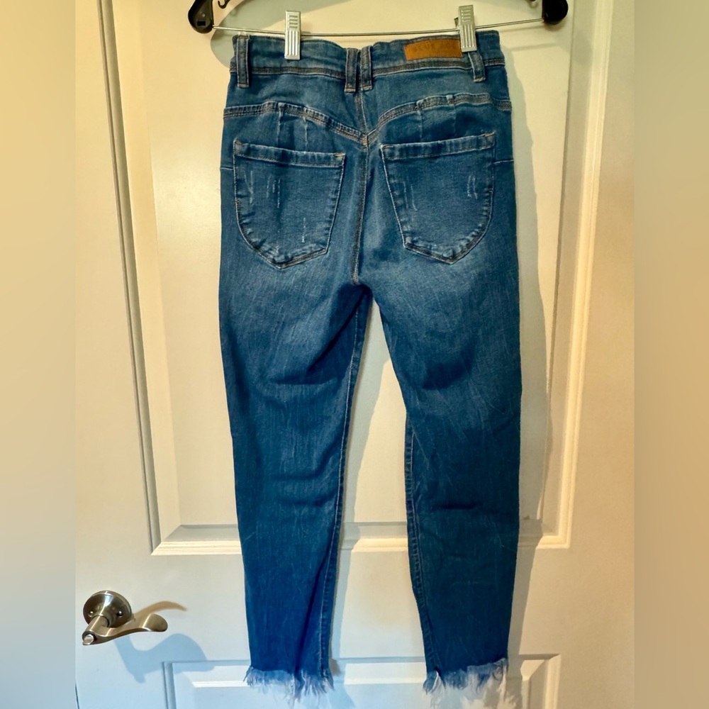 Frayed Hem Distressed Blue Women's Jeans - Women’s Size 1 - Picture 2 of 3